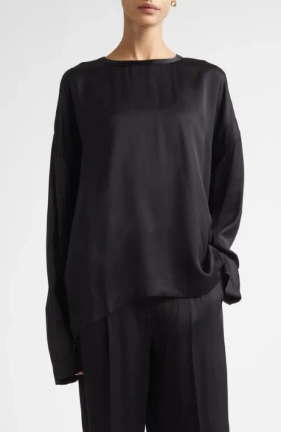 Totême Womens Black Boxy-fit Long-sleeves Woven Top