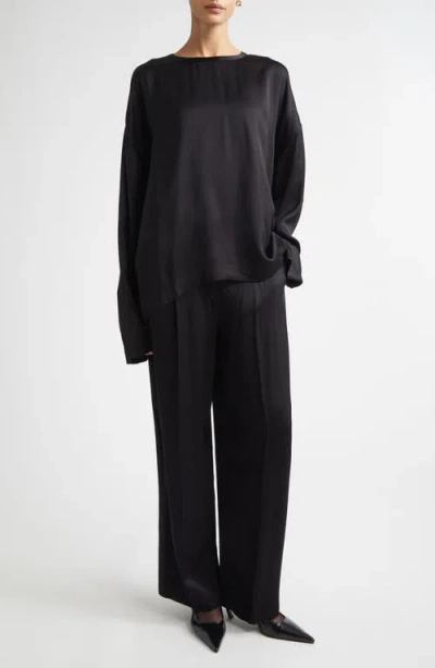 Totême Womens Black Boxy-fit Long-sleeves Woven Top