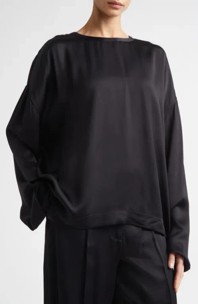 Totême Womens Black Boxy-fit Long-sleeves Woven Top