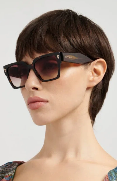 Etro 55mm Gradient Rectangular Sunglasses In Brown