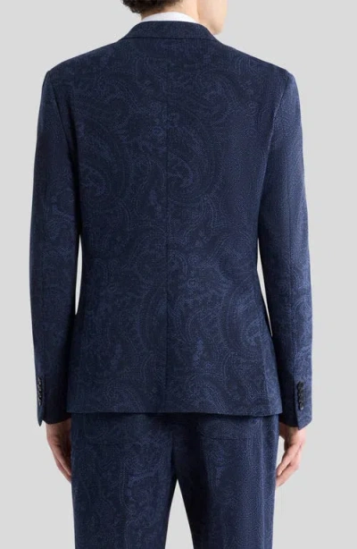 Etro Men Single-breasted Jacquard Cotton Jacket With Floral Pattern In Blue
