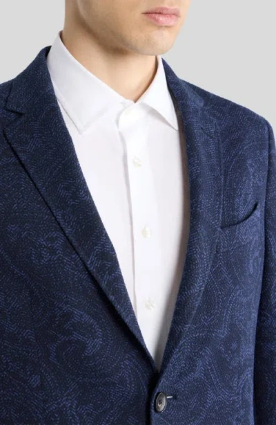 Etro Men Single-breasted Jacquard Cotton Jacket With Floral Pattern In Blue