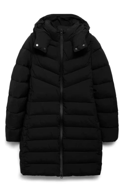 Mango Quilted Puffer Coat In Black