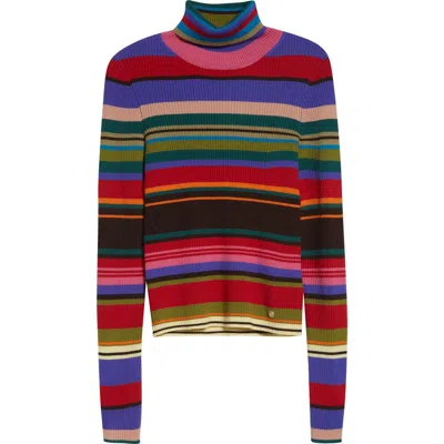 Acne Studios Stripe Rib Wool Turtleneck Sweater In Multi