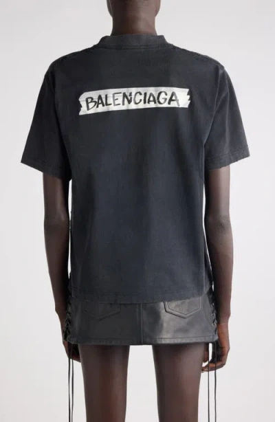 Balenciaga Medium Fit Masking Tape Logo Dry Jersey T-shirt In Black