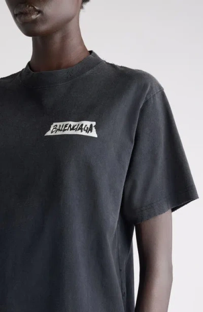 Balenciaga Medium Fit Masking Tape Logo Dry Jersey T-shirt In Black