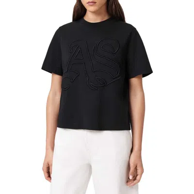 Allsaints Womens Black Lisa Brand-embroidered Cotton-jersey T-shirt Xs