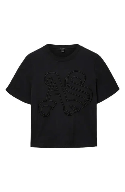 Allsaints Womens Black Lisa Brand-embroidered Cotton-jersey T-shirt Xs