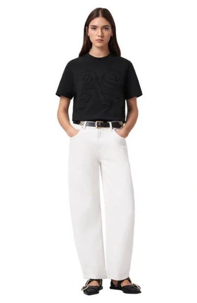 Allsaints Womens Black Lisa Brand-embroidered Cotton-jersey T-shirt Xs