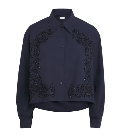 Sandro Womens Navy Blue Floral-embroidered Cotton Shirt