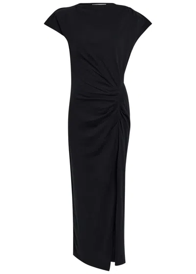 Isabel Marant Nadela Draped Midi Dress With Ruched Detail In Black