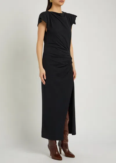 Isabel Marant Nadela Draped Midi Dress With Ruched Detail In Black