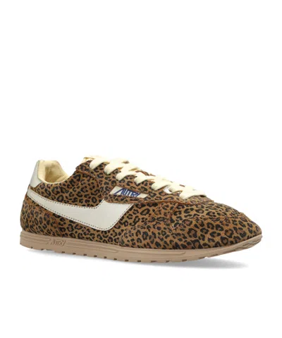 Autry Brushed Suede And Leather Sneakers With Jacquard Logo In Multi