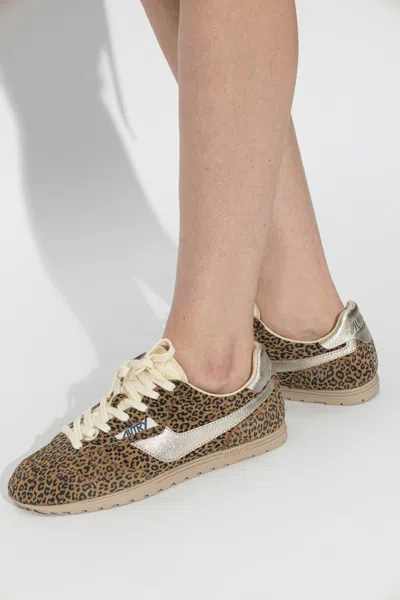 Autry Brushed Suede And Leather Sneakers With Jacquard Logo In Multi