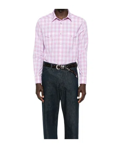 Tom Ford Check-pattern Chest-pocket Shirt In Pink