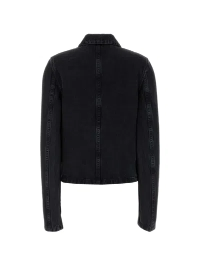 Rier Denim Jacket Collared Design Front Pockets In Black