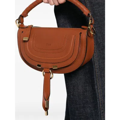 Chloé Mini Marcie Twisted-handle Leather Shoulder Bag In Orange