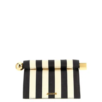 Jacquemus Striped Patchwork Raffia Fold-over Clutch In Red