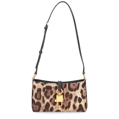 Dolce & Gabbana Lock Leather-trimmed Leopard-print Satin-twill Shoulder Bag In Multi