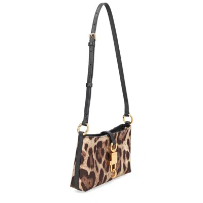 Dolce & Gabbana Lock Leather-trimmed Leopard-print Satin-twill Shoulder Bag In Multi
