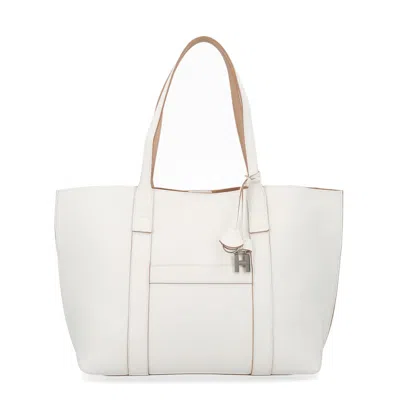 Hogan Script Shopping Tote Bag Top Handles Strap In White