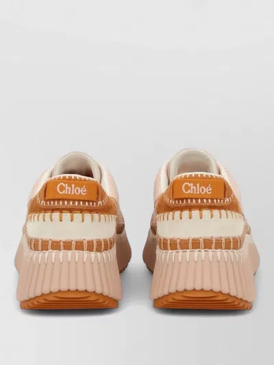 Chloé Low Top Sneakers Featuring Contrast Stitching And Textured Sole In Neutral