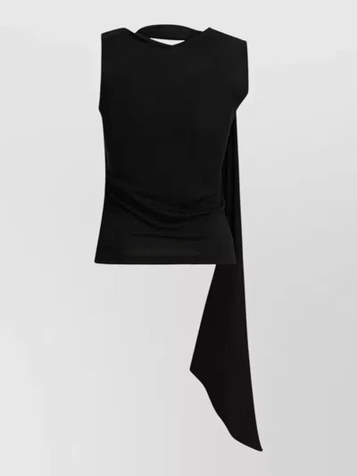 Ami Alexandre Mattiussi Sleeveless Top Asymmetric Hem Draped Detail In Black