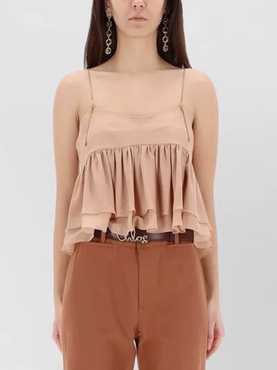 Chloé Tiered Ruffle Organic Silk Georgette Babydoll Top In Pink