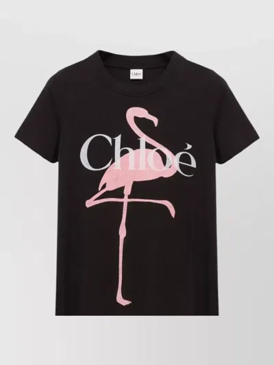 Chloé Women Black Crewneck T-shirt With Maxi Logo Print On The Front In Cotton Woman In Black