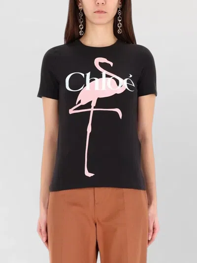 Chloé Women Black Crewneck T-shirt With Maxi Logo Print On The Front In Cotton Woman In Black