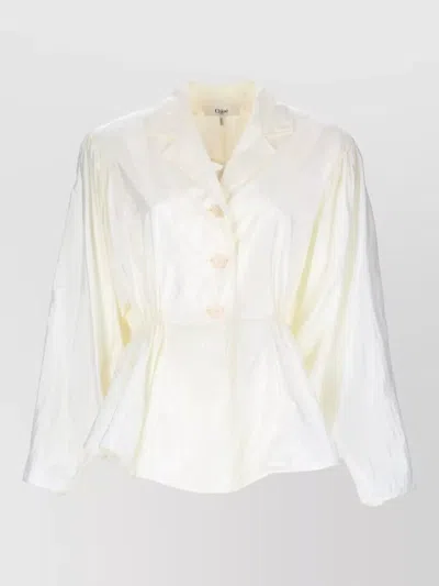 Chloé Silk Blend Blouse Collared Peplum Waist In Neutral