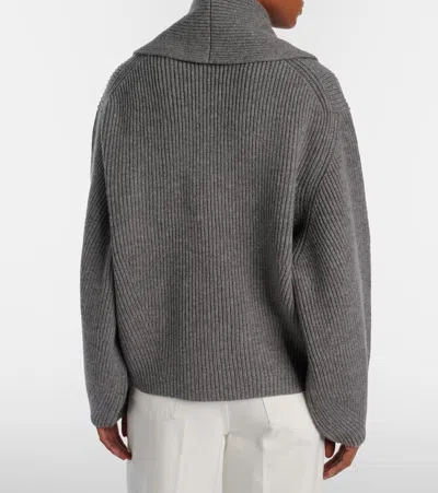 Totême Womens Grey Shawl-lapel Knitted Wool-blend Cardigan In Gray