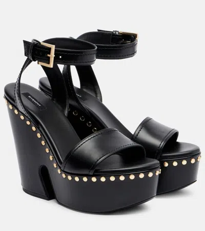 Givenchy Clog Platform Sandals In Leather With Studs Detail In Black