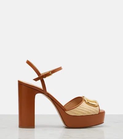 Valentino Garavani Vlogo Signature Platform Sandal In Raffia 115mm Woman Beige 42 In Brown