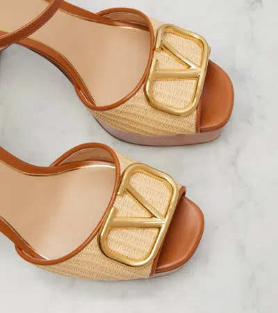 Valentino Garavani Vlogo Signature Platform Sandal In Raffia 115mm Woman Beige 42 In Brown