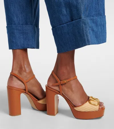 Valentino Garavani Vlogo Signature Platform Sandal In Raffia 115mm Woman Beige 42 In Brown