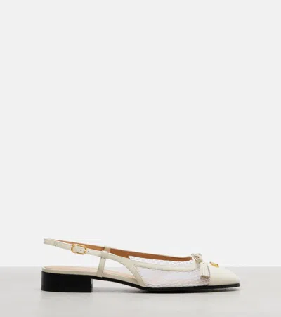 Valentino Garavani Valet Du Roi Tasseled Leather And Mesh Slingback Ballet Flats In White