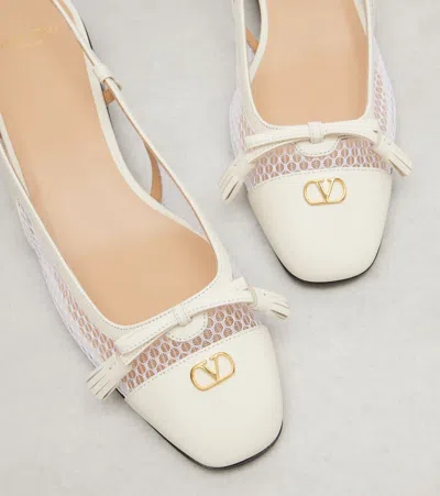 Valentino Garavani Valet Du Roi Tasseled Leather And Mesh Slingback Ballet Flats In White