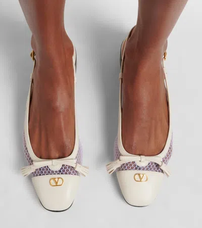 Valentino Garavani Valet Du Roi Tasseled Leather And Mesh Slingback Ballet Flats In White