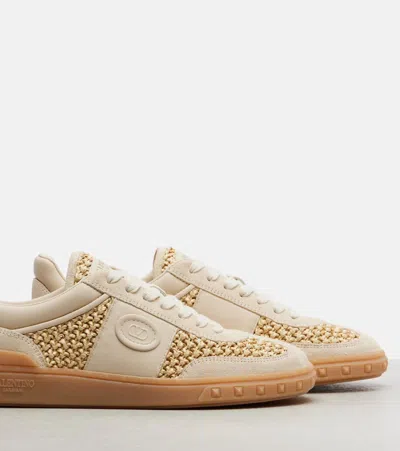 Valentino Garavani Upvillage Sneakers In Woven Raffia In Neutral