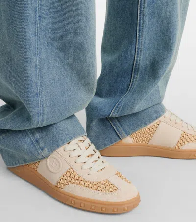 Valentino Garavani Upvillage Sneakers In Woven Raffia In Neutral