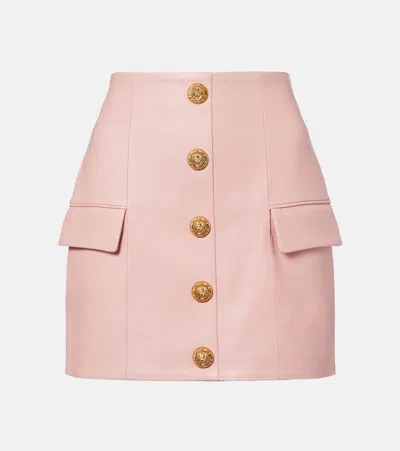 Balmain Short Lambskin Skirt With Buttons In Animal Print