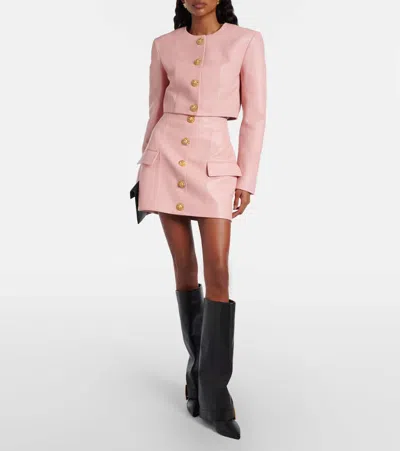 Balmain Short Lambskin Skirt With Buttons In Animal Print