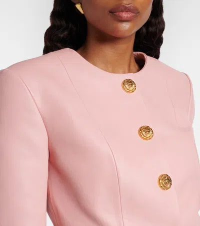 Balmain Long Sleeves Buttoned Lambskin Cropped Jacket In Pink