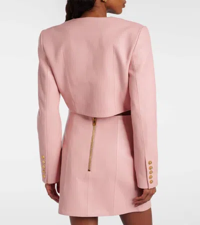 Balmain Long Sleeves Buttoned Lambskin Cropped Jacket In Pink