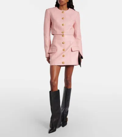 Balmain Long Sleeves Buttoned Lambskin Cropped Jacket In Pink