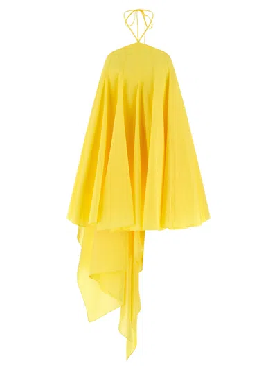 Jacquemus Courte Asymmetric Cotton-blend Crepon Halterneck Dress In Yellow