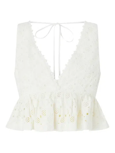 Pinko Kiersten Top Eyelet Lace Peplum Sleeveless In White