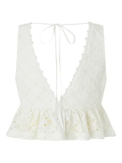 Pinko Kiersten Top Eyelet Lace Peplum Sleeveless In White