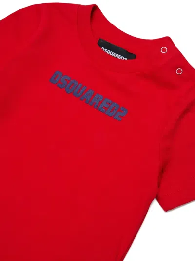 Dsquared2 Buttoned Short-sleeve T-shirt In Red